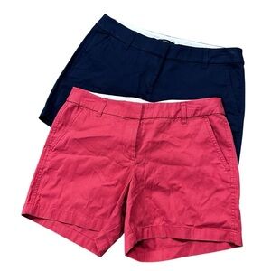 J. Crew Bundle of 2 Classic Chino Shorts 5” Inseam Blue Pink Cotton Size 8